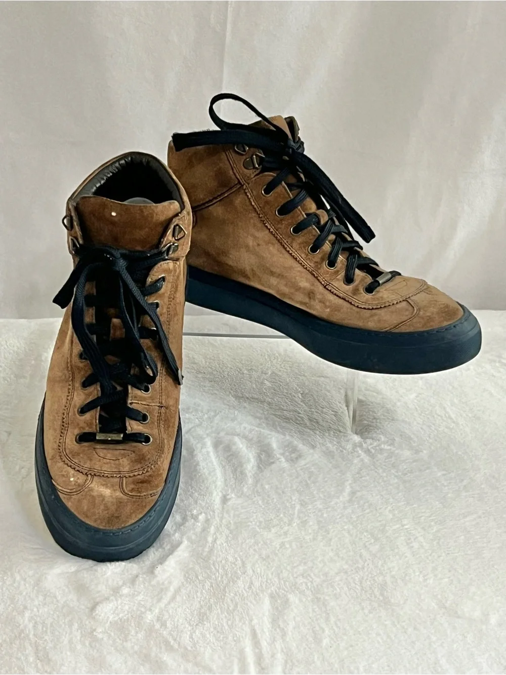 JIMMY CHOO Brown Black Suede Lace Up High Top Men's Sneakers Size 43 EU, US 10